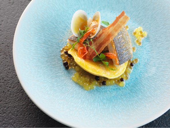 food on a blue plate 